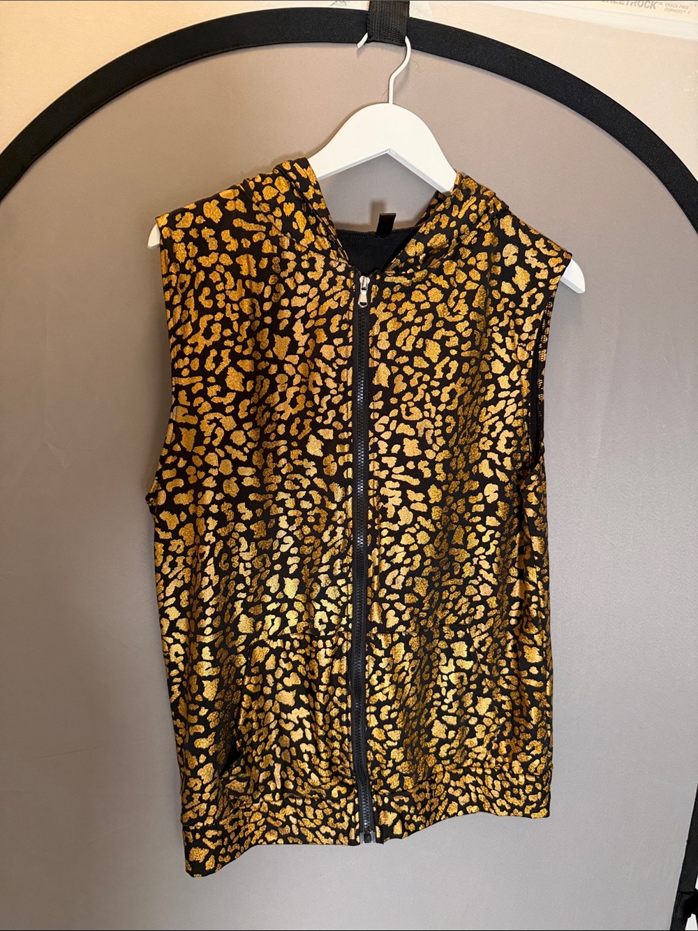 Sleeveless Hooded Zip Jacket in Black and Gold